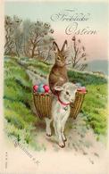 Ostern Schaf Hasen Präge-Karte I-II Paques - Ostern