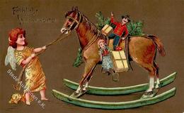 Weihnachten Engel Spielzeug Schaukelpferd Präge-Karte 1906 I-II Noel Jouet Ange - Andere & Zonder Classificatie