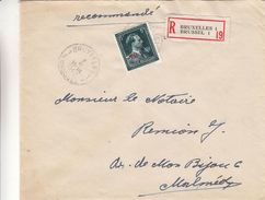 Belgique - Lettre Recom De 1947 ° -  Oblit Bruxelles - Exp Vers Malmédy - Timbre - 10% - - 1946 -10%