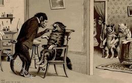 Katze Affe Personifiziert Zahnarzt Präge-Karte 1902 I- Chat - Gatti
