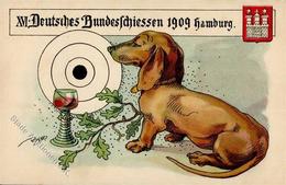 Hund Dackel XVI. Deutsches Bundesschießen 1909 Hamburg Künstler-Karte I-II Chien - Cani