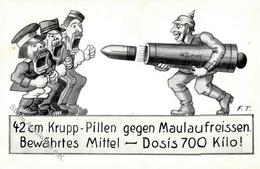 Propaganda WK I Krupp Pillen Gegen Maulaufreissen Karikatur I-II - Oorlog 1914-18
