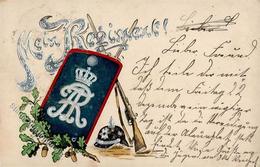 Regiment Dresden (O8000) Pickelhaube Gewehr Prägedruck 1904 I-II (fleckig) - Regimente