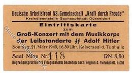 SS Deutsche Arbeistfront KdF Eintrittskarte Musikkorps Der Leibstandarte SS Adolf Hitler WK II 1943 I-II - Guerra 1939-45