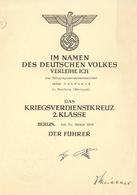 Verleihungsurkunde Kriegsverdienstkreuz 2. Klasse 1944 Unterschrift Meissner U. Stpl Unterschrift A. Hitler WK II,  I-II - Guerra 1939-45