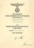 Verleihungsurkunde Kriegsverdienstkreuz 2. Klasse 1944 Unterschrift Meissner U. Stpl Unterschrift A. Hitler WK II,  I-II - War 1939-45