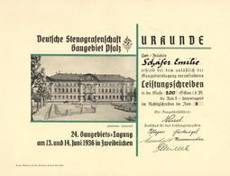 WK II Dokumente Urkunde Deutsche Stenografenschaft Gaugebiet Pfalz I-II - Guerra 1939-45