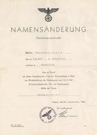 WK II Dokumente Urkunde Namensänderung Genehmigungsurkunde II - Guerra 1939-45