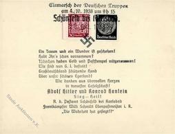 WK II Schönfeld B. Karlsbad Einmarsch Der Deutschen Truppen Beleg Mit Sonderstempel Und Aufdruck I-II - Oorlog 1939-45