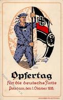 Marine WK I Matrose Fahne Schwarz-Weiß-Rot Opfertag Sign. Hager, Anton Künstlerkarte I-II - Guerra