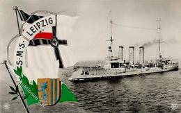 Marine WK I S.M.S. Leipzig Schwarz-Weiß-Rot Foto AK 1915 I-II - Warships