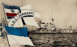 Marine WK I S.M.S. Pommern Schwarz-Weiß-Rot Foto AK I-II - Warships