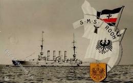Marine WK I SMS Roon Schwarz-Weiß-Rot Foto AK 1901 I-II (kleiner Einriss) - Krieg