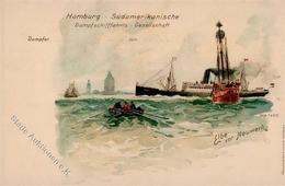 Dampfer Dampfer Hamburg Südamerikanische Dapfschifffahrts Gesellschaft Lithographie I-II - Warships