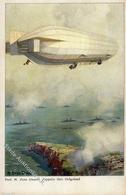 Zeppelin Schiffe Helgoland Sign. Diemer, Zeno Künstlerkarte I-II Dirigeable Bateaux - Airships