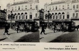 ANVERS - TRAMWAY-STATION ANVERS- Stereoscop-Ak I - Tramways