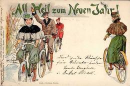 Fahrrad All Heil Neujahr 1898 Litho I-II Cycles Bonne Annee - Autres & Non Classés
