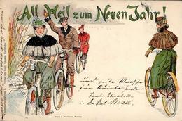 Fahrrad All Heil Neujahr 1898 Litho I-II Cycles Bonne Annee - Altri & Non Classificati