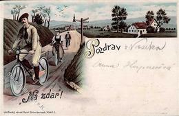 Fahrrad Pozdrav Na Zdar Lithographie 1899 I-II (Ecken Bestoßen, Stauchung) Cycles - Autres & Non Classés