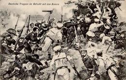 Kolonien Kiautschou Deutsche Truppen Im Gefecht Mit Den Boxern Künstlerkarte 1909 I-II Colonies - Storia