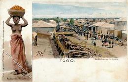 Togo Marktstrasse In Lome Lithographie I-II (fleckig, Abgestoßen) - Geschiedenis