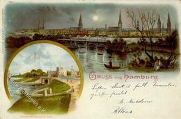 Hamburg (2000) Gruss Aus, Farblitho (Ansicht Mondschein, Uhlenhorst Feenteichbrücke), 5 Pf Reichspost, DB ALTONA 22.12.9 - Andere & Zonder Classificatie