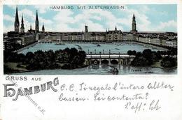 Hamburg (2000) Gruss Aus, Farblitho (Hamburg Mit Alterbassin), 5 Pf Reichspost, DB HAMBURG 2.9.96", Nach Barmbeck I-II"  - Andere & Zonder Classificatie