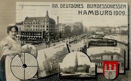 Hamburg (2000) XVI. Deutsches Bundesschießen Jungfernstieg Rathaus Hamburger Fleet Börse 1909 I-II (Marke Entfernt) - Andere & Zonder Classificatie