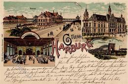 Harburg (2000) Bahnhof Eisenbahn Rathaus Lithographie 1899 I Chemin De Fer - Andere & Zonder Classificatie