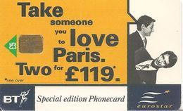 CARTEà-PUCE-BRITISH TELECOM-5£-EUROSTAR-Exp 31/03/99-N°3/3-V° N°Série Incliné-BE-RARE - Eurostar, Cardlink & Railcall