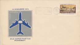 ROMANIAN STAMP'S DAY, PLANE, SIBIU MARKET SQUARE, SPECIAL COVER, 1974, ROMANIA - Covers & Documents