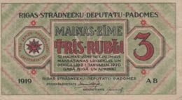 (B0116) LATVIA, 1919. 3 Rubli. P-R2. XF+ - Latvia