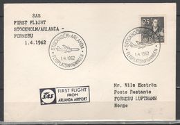 Svezia 1962 - Primo Volo Arlanda - Fornebu      (b11) - Storia Postale