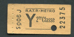 Ticket De Métro "Y Tarif Réduit - Carnet" RATP 2ème Classe 1968 - Billet De Train - Europa