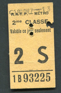 Ticket De Métro - RATP 2ème Classe 1967 - Billet De Train - Europa