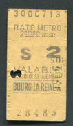 Ticket De Métro "Bourg-la-Reine" RATP 2ème Classe 1967 - Billet De Train - Europe