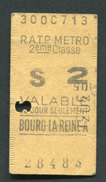 Ticket De Métro "Bourg-la-Reine" RATP 2ème Classe 1967 - Billet De Train - Europa