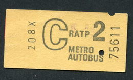 Très Beau Ticket De Métro - Autobus Début Années 70 "Métropolitain - Paris" Chemin De Fer - Europe