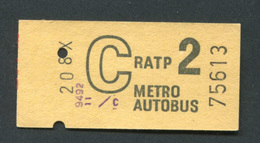 Très Beau Ticket De Métro - Autobus Début Années 70 "Métropolitain - Paris" Chemin De Fer - Europa