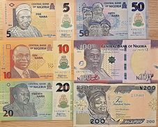 C) NIGERIA BANK NOTES 6 PCS SET UNC NAIRA ND 2014-2016 - Nigeria