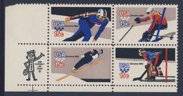 USA 1980 Mi 1411 /4A YT 1263 /6 - 4-block ** Speed Skating, Downhill Skiing, Ski Jumping, Ice Hockey - Lake Placid - Winter 1980: Lake Placid