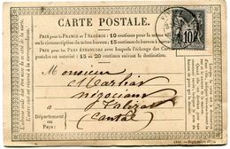 FRANCE CARTE POSTALE PRECURSEUR AFFRANCHIE AVEC UN N°89 DEPART VIVIERS 15 OCT 78 POUR LA FRANCE - Precursor Cards
