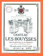 étiquette Vin De Cahors Chateau Les Bouysses 1988 Cotes D'olt à Parnac - 75 Cl - Cahors