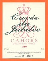 étiquette Vin De Cahors Cuvée Du Jubilé 1990 Comte Jean Baptiste De Monpezat à Cahors - 75 Cl - Cahors