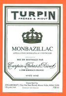 étiquette Vin De Monbazillac Turpin Frères Et Riout à Bordeaux Pour Mona Vale - 75 Cl - Monbazillac