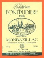étiquette Vin De Monbazillac Chateau Fontpudière 1990 J Et C Alary à Pomport - 75 Cl - Monbazillac