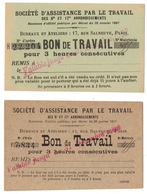 PARIS (75) 8e Et 17e ARRONDISSEMENTS.SOCIETE D'ASSISTANCE Par Le TRAVAIL.BON De TRAVAIL Pour 3 HEURES CONSECUTIVES.1902. - Historische Documenten