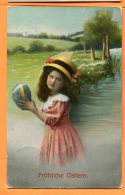 U068, Petite Fille Avec Un Oeuf Et Un Chapeau, Circulée - Pasqua