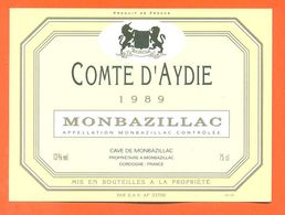 étiquette Vin De Monbazillac Comte D'aydie 1989 Caves à Monbazillac - 75 Cl - Monbazillac