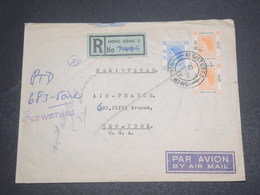 HONG KONG - Enveloppe En Recommandé Pour Les Etats-Unis En 1959 , Affranchissement Plaisant - L 12032 - Brieven En Documenten
